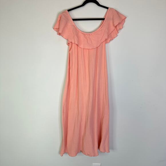 Eberjey Nomad Florence Off Shoulder Midi Dress in Candlelight Peach Size small - Picture 5 of 7